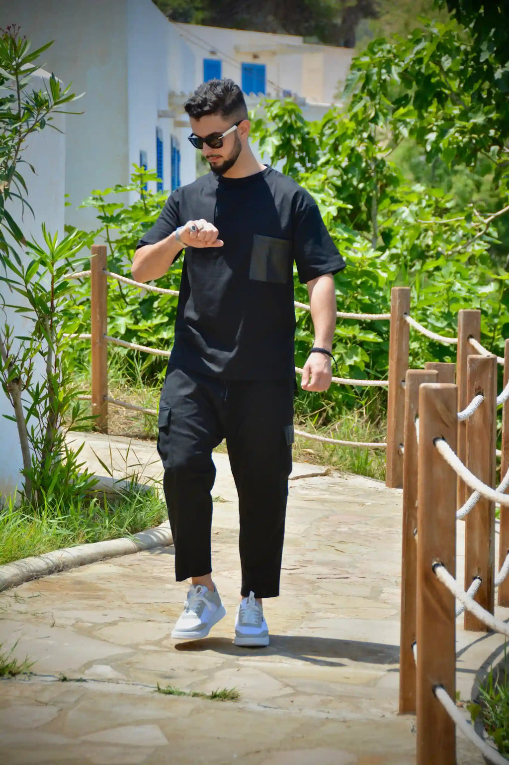 Ensemble en lin poche en cuir