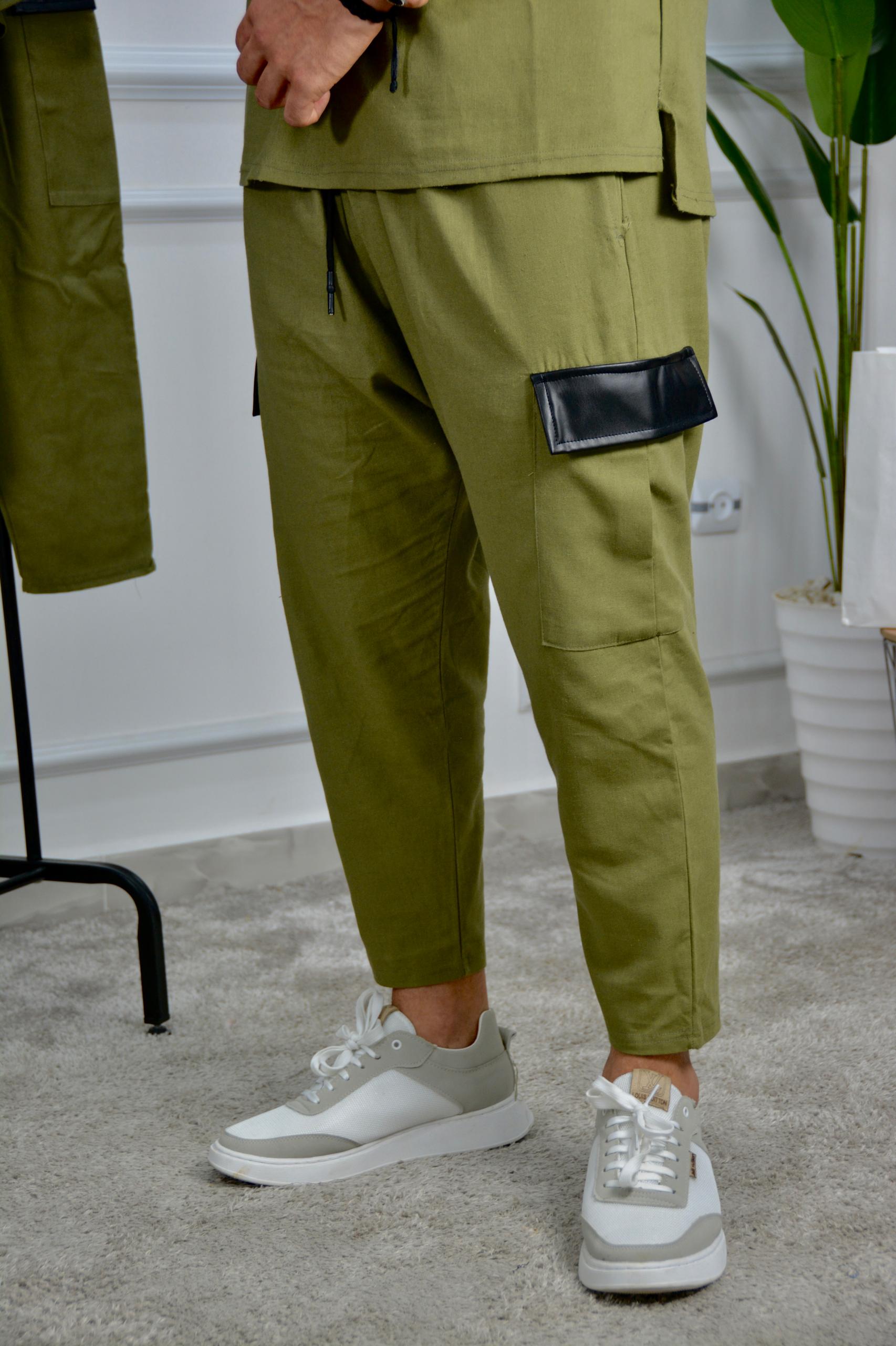 Ensemble en lin poche en cuir